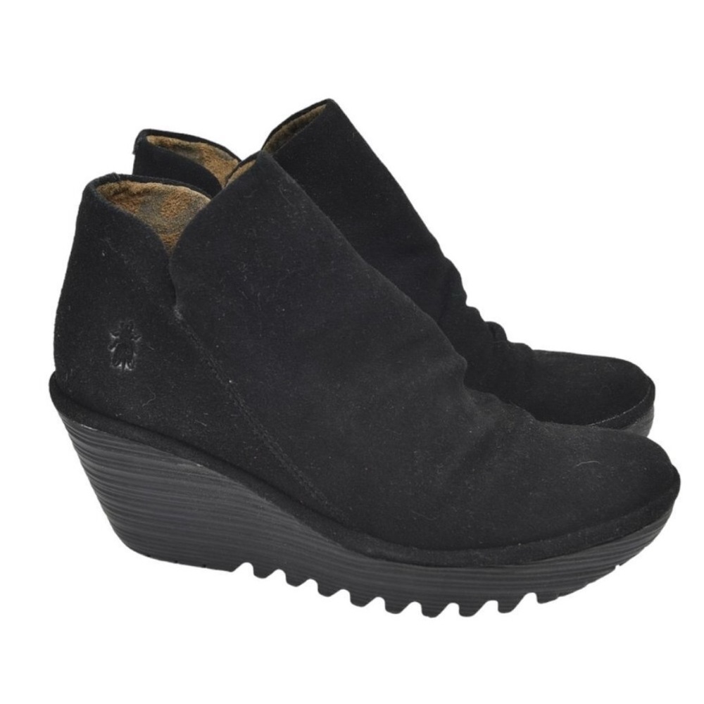 Fly London  Yip Leather Suede Boots Wedge Black Size 40 (9-9.5)